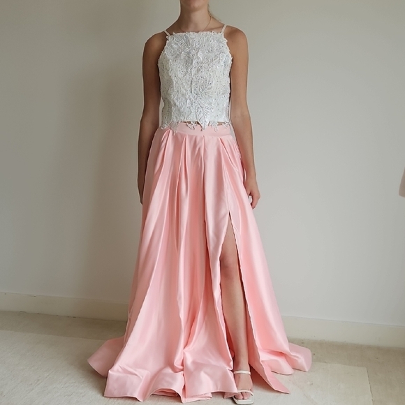 Source Unknown Other - Formal white lace top and pink taffeta pleated skirt